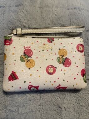 Coach White Leather Xmas  Wristlet with Pink & Yellow Accents